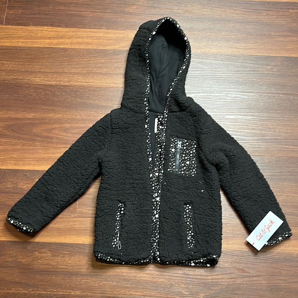 Cat & jack, girls XS (4/5) zip up hoodie black with stars soft new with tag